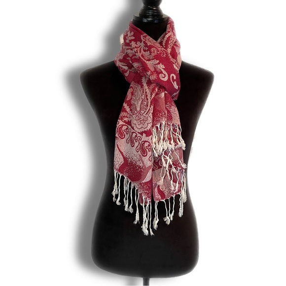 Accessories - EUC - Pashmina from Hyderabad India - Cranberry/White(Silver)
